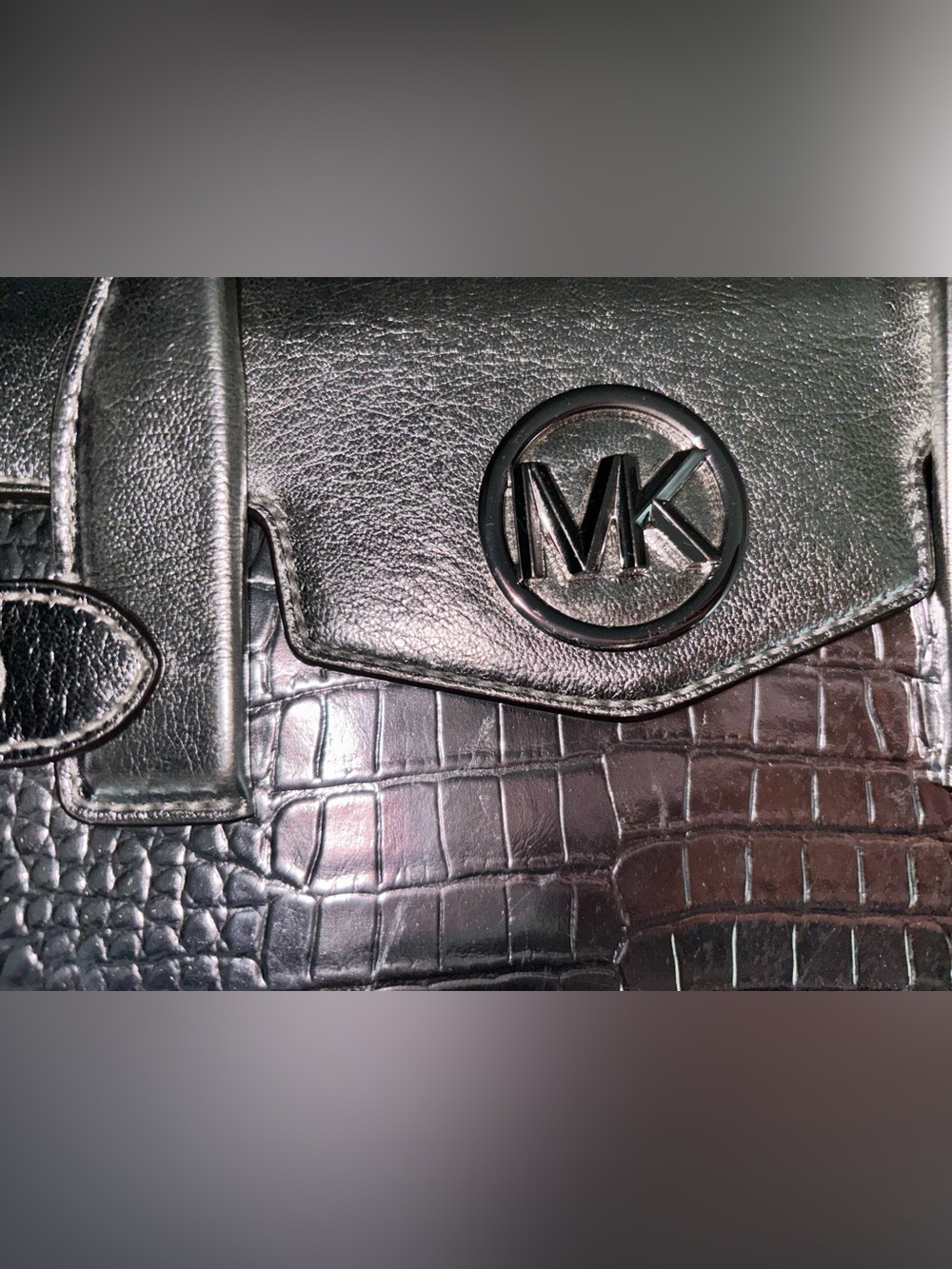 Michael Kors Metallic Silver Croc-Embossed Satchel 8x11 - Picture 10 of 13